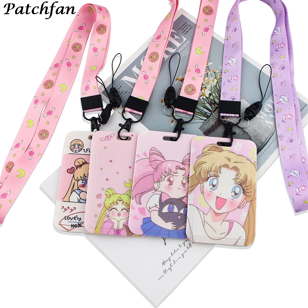 

20pcs/lot AD367 Patchfan Anime Business Badge Card Holder with Necklace Lanyard Keychain keys Badge ID Mobile Phone Rope Gifts