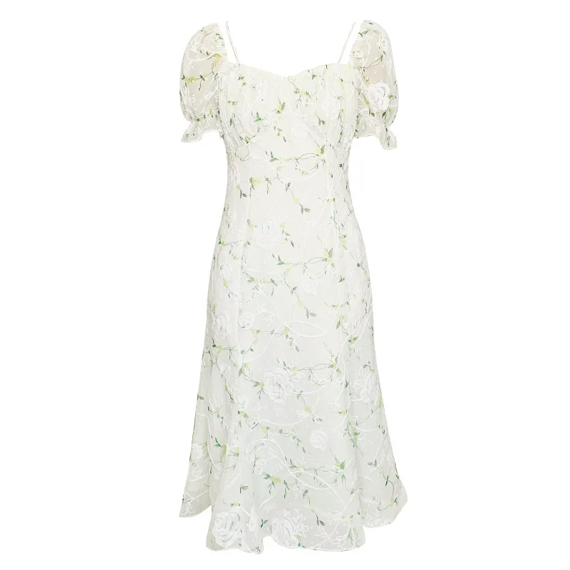 

Floral Design Vintage Sexy Summer Dress 2021 Sleeve Sweet Elegant Dress Women Korean Fashion Evening Party Dress Females