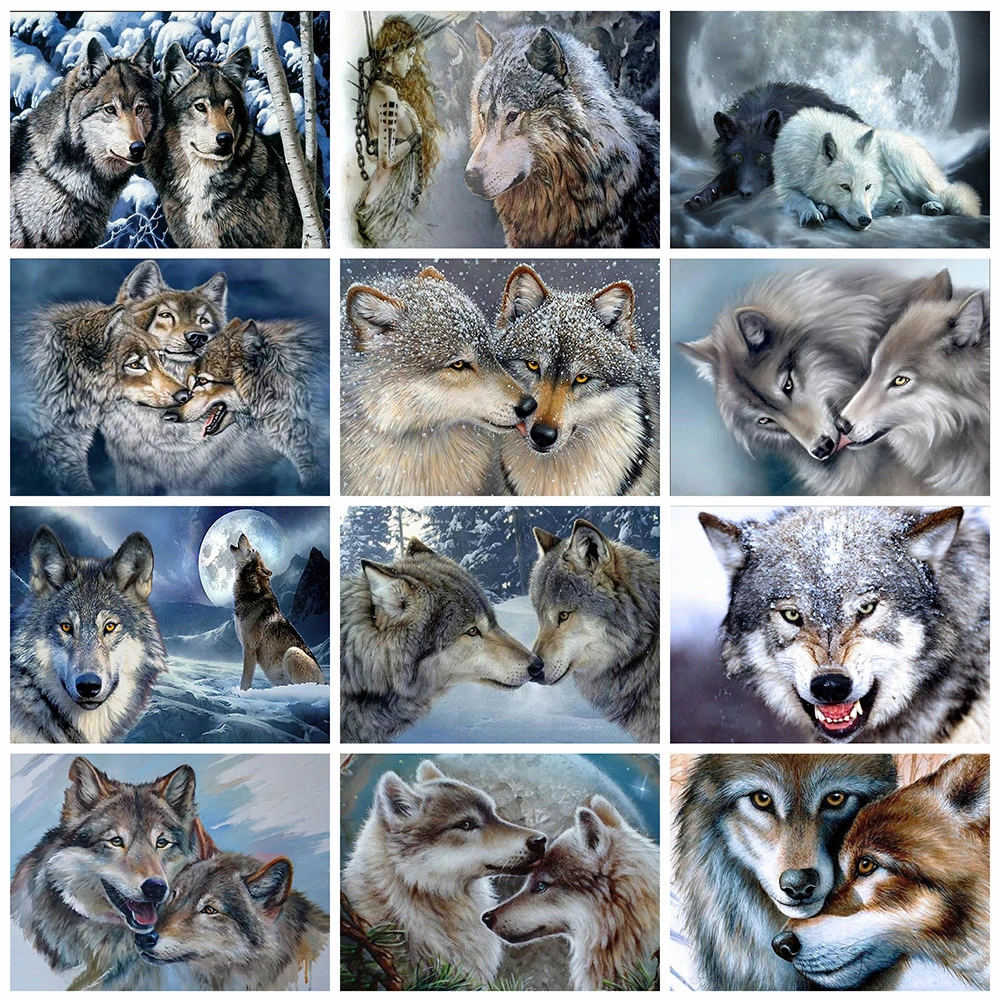 

5D круглая алмазная живопись, мозаика с волком, вышивка крестиком, полноразмерная Алмазная вышивка с животными Стразы, картина для домашнего...