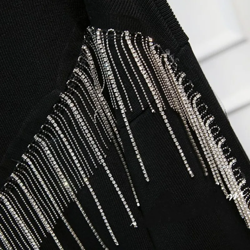 

Women Loungewear Sets Autumn Sweater Two Piece Set Diamonds Beaded Tassel Knitting Pullover Tops Elastic Harem Pants Sweatpants