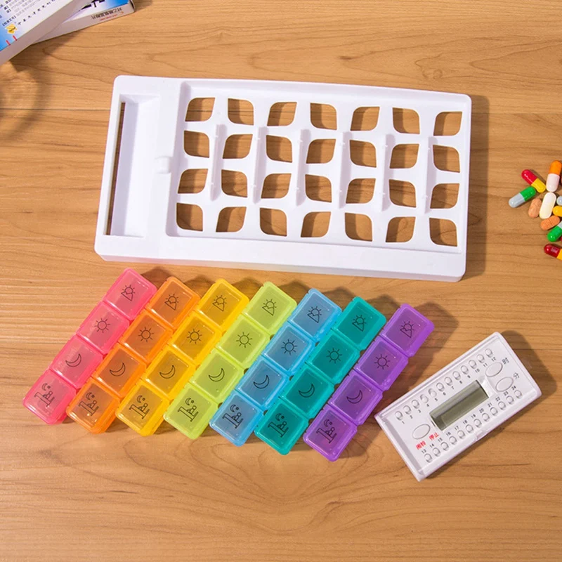 Комбинированная электронная коробка для таблеток 28 ячеек с цифровым узором