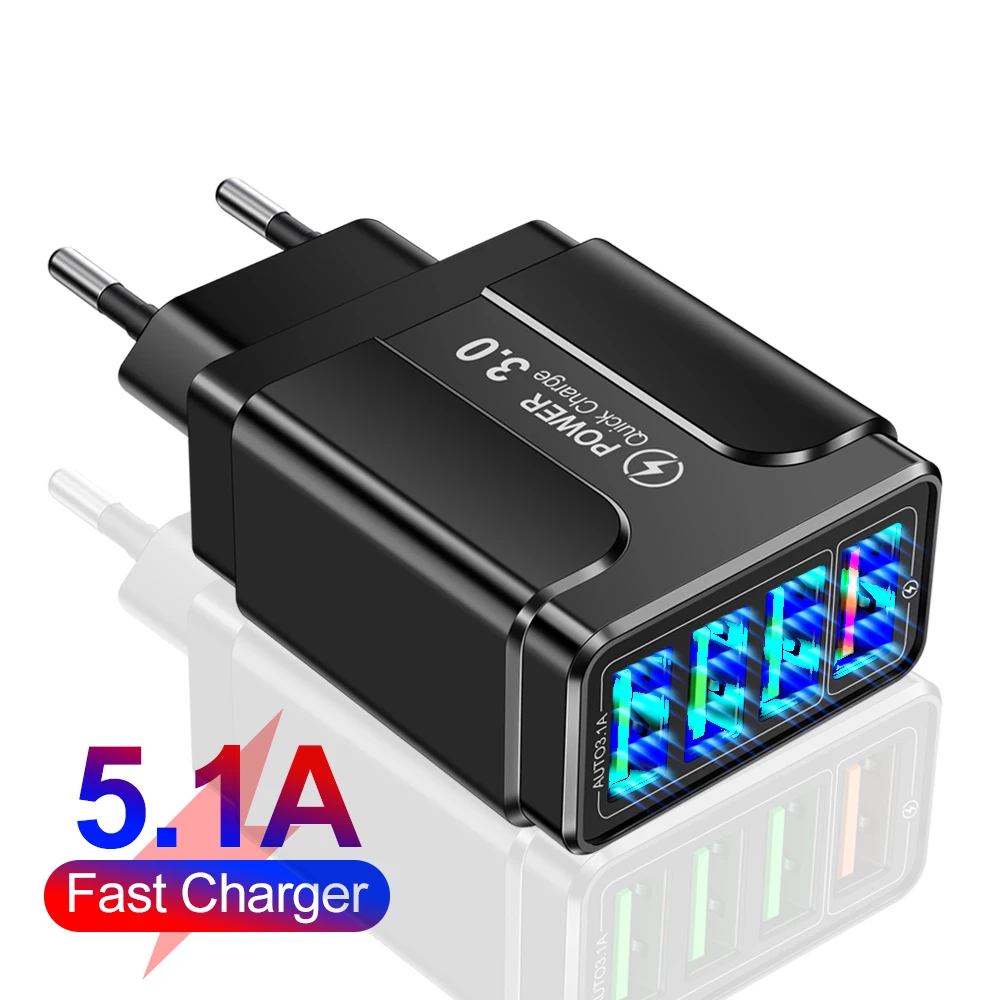 

Phone Charger 4 USB Charger QC3.0 Fast Charge Charger For Xiaomi Universal Wall Charger For Samsung iphone 12 pro max 11 Huawei