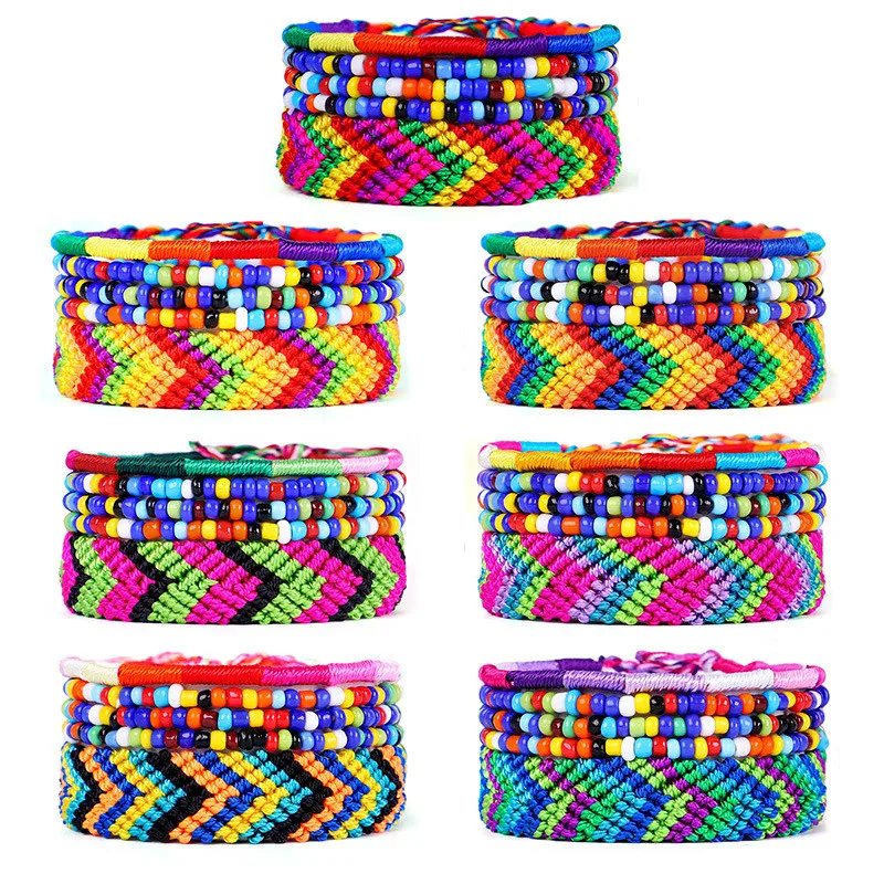 

2020 Boho Hand Woven Arrow Bracelets Colorful Tassel Multi Layer Beads Braided Vsco Friendship Bracelet For Women Fashion