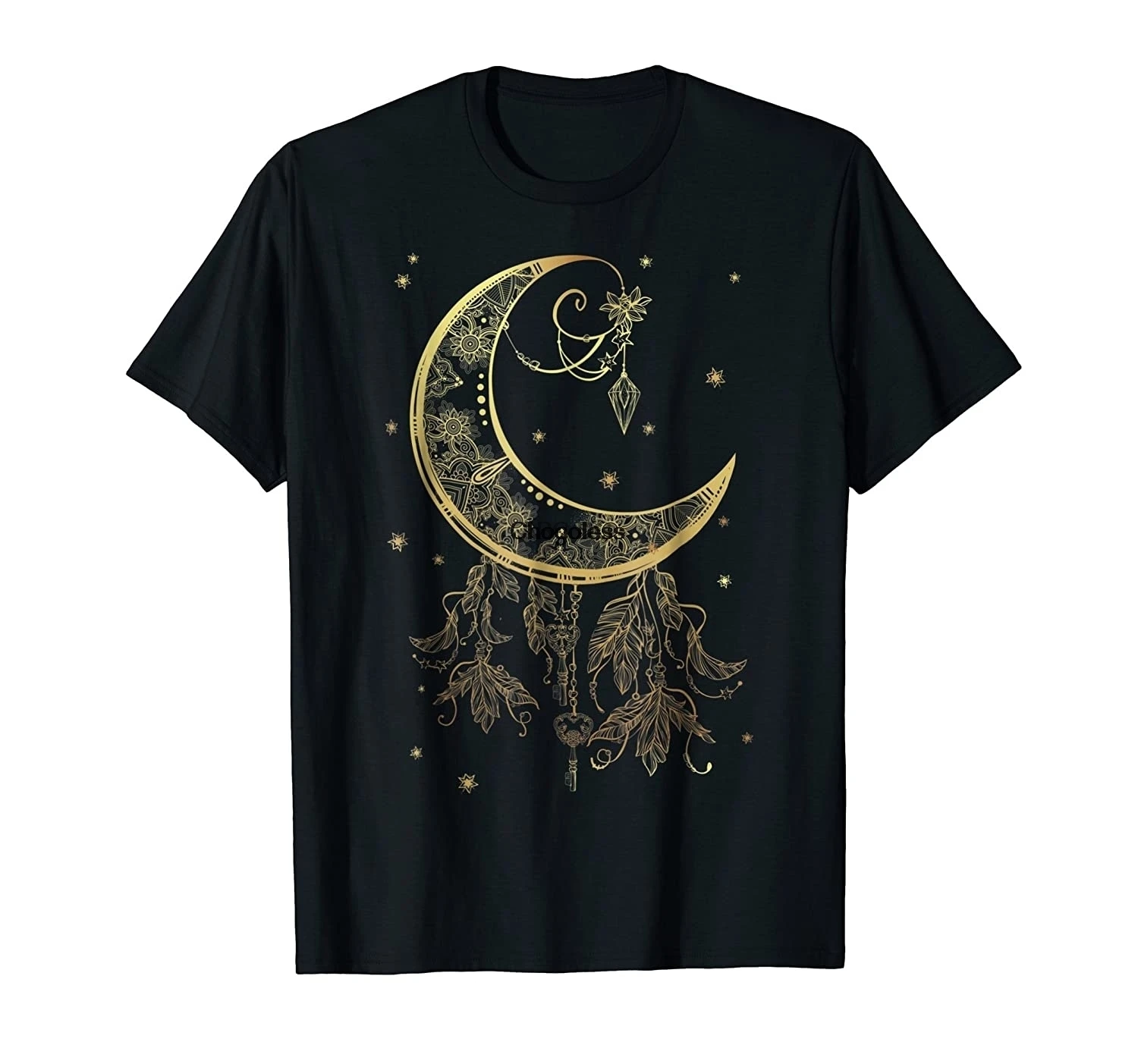 

Mystical Pagan Filigree Moon and Stars Shimmer Gold Shirt
