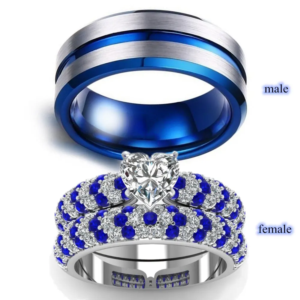 

Fashion Jewelry Blue Stainless Steel Couple Rings Engagement Jewelry Valentine's Day Gift