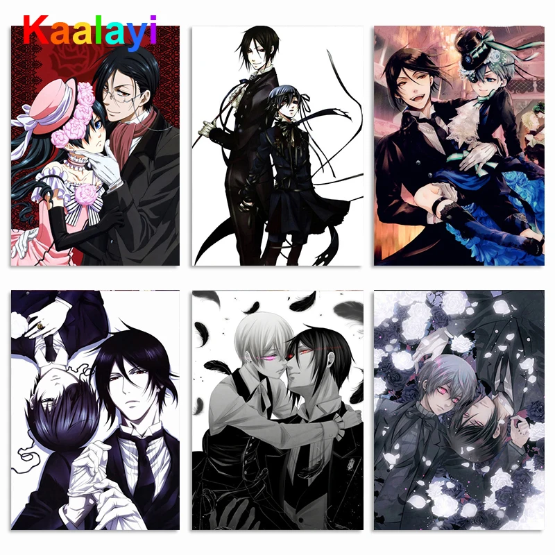 

Алмазная живопись «сделай сам» Kuroshitsuji, аниме, Алмазная мозаика, наборы для вышивки крестиком, полная вышивка, украшение для гостиной, подаро...