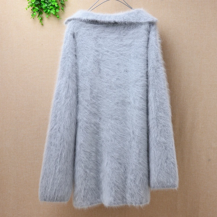 Женский Теплый удлиненный кардиган с воротником из меха норки и кашемира зимний