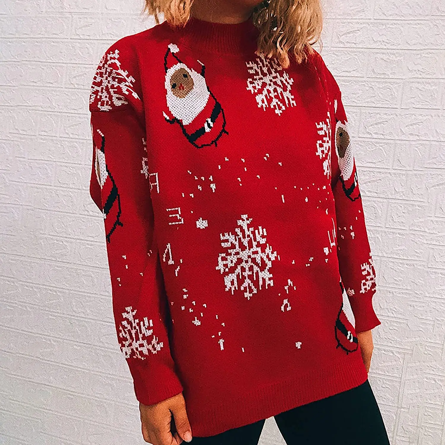 

Warm Women's Pullovers Christmas Sweater Cartoon Snowflake Snowman Pattern Long Sleeve O-neck Loose Knitwear Tops Autumn Winter
