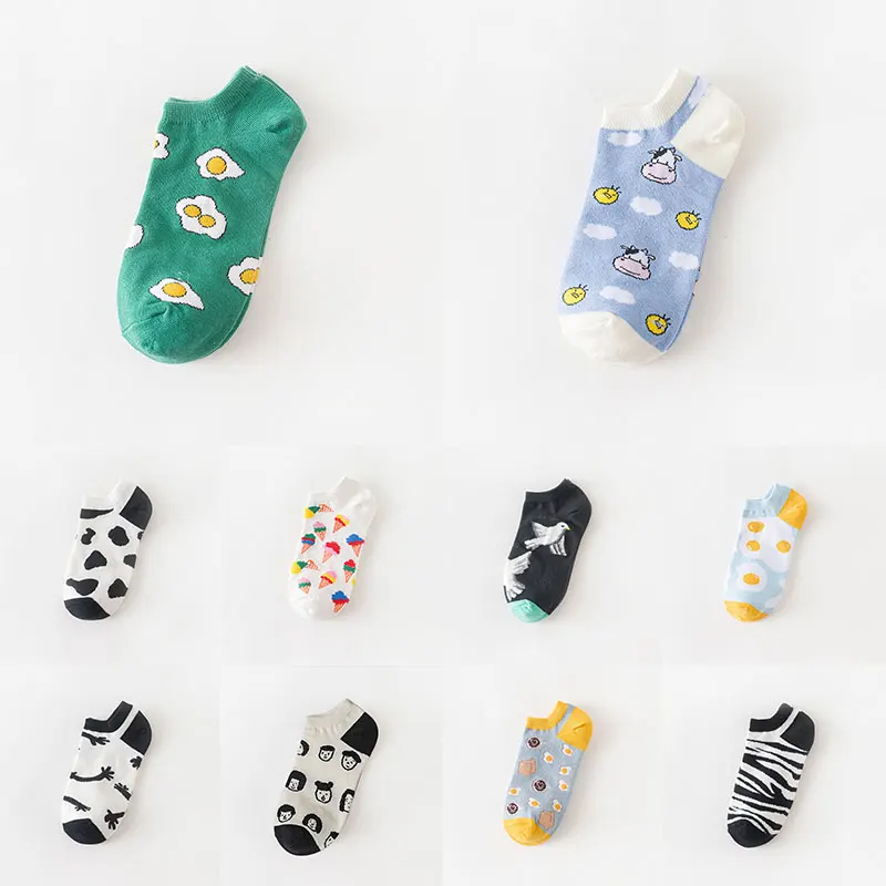 

Summer Girls Cartoon Pattern Ankle Socks Fashion Colorful Breathable Cotton Short Socks Cute Students Art Socks Sweat Wholesale