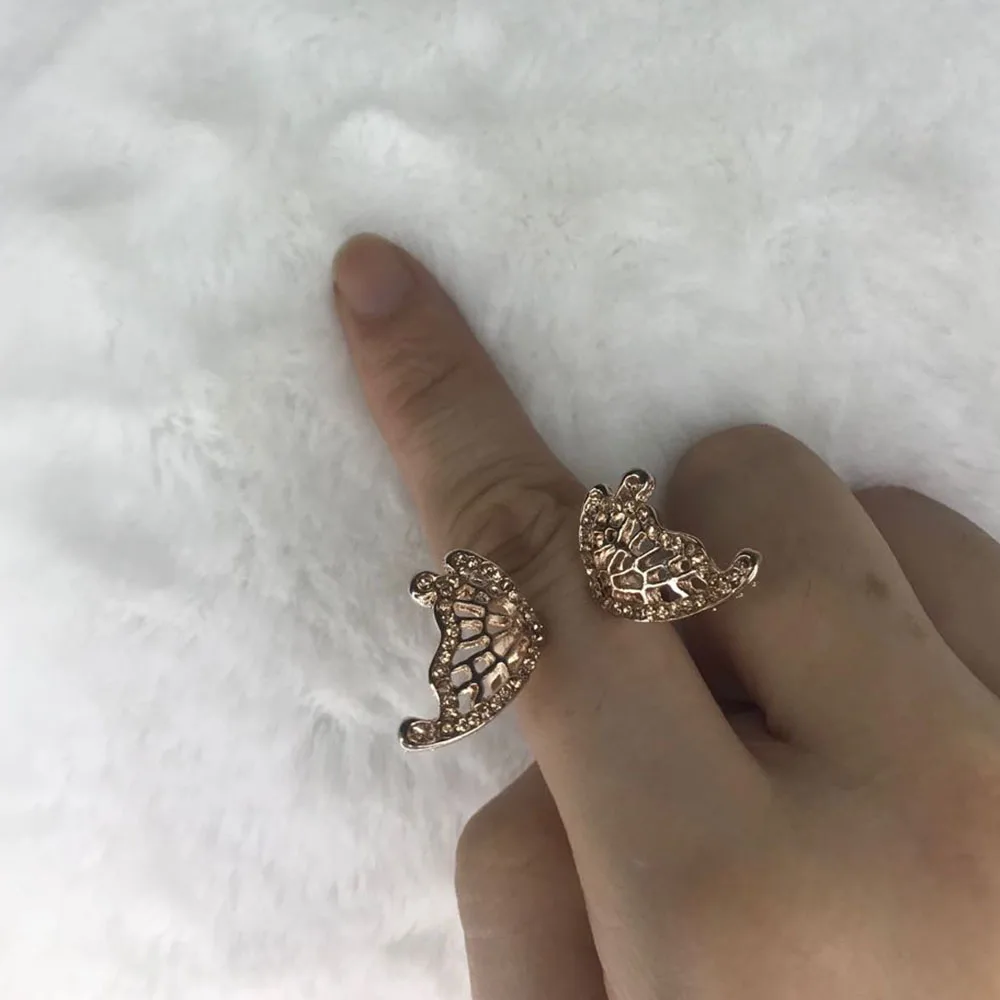 Женское кольцо с бабочкой и фианитом Открытое цвета розового золота ювелирное