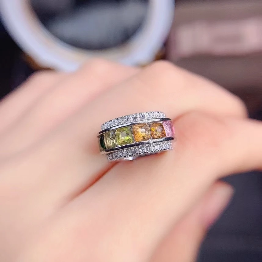 

Fine Jewelry 925 Sterling Silver Inset With Natural Gems Women Luxury Elegant Round Tourmaline Pendant Necklace Support Detectio