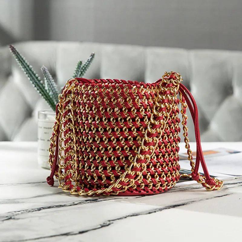 

Spring 2020 Creative Personality Chain Bag Handbag Shoulder Bucket Bag Hand-woven Diagonal Bags Casual Women Purse and Handbags