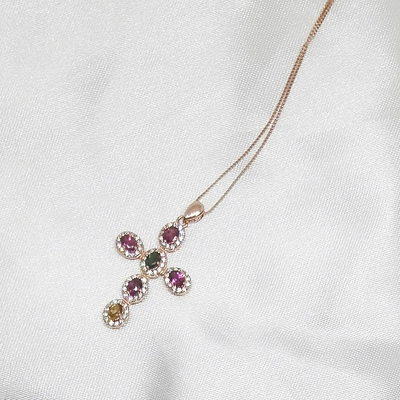 MeiBaPJ бразильский многоцветный турмалиновый крест кулон ожерелье с сертификатом