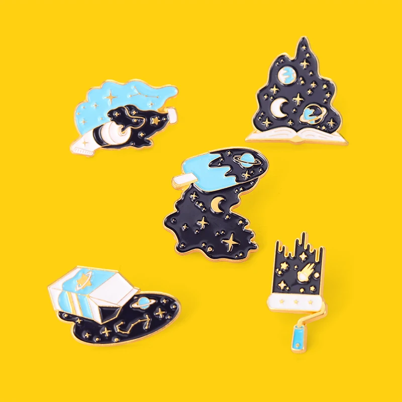 

Universe Scenery Enamel Pin Melted Ice Cream Spilt Milk Brooches Badge Moon Planet Stars Pigment For People Who Love Space