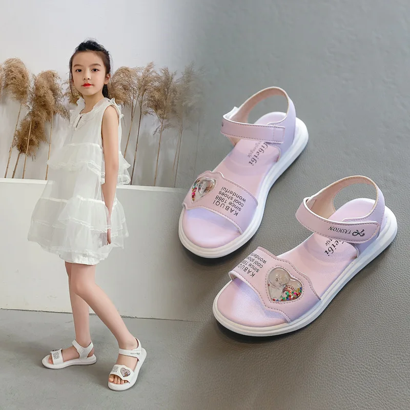 Сандалии детские с бантом пляжная обувь для девочек плоская подошва летние туфли