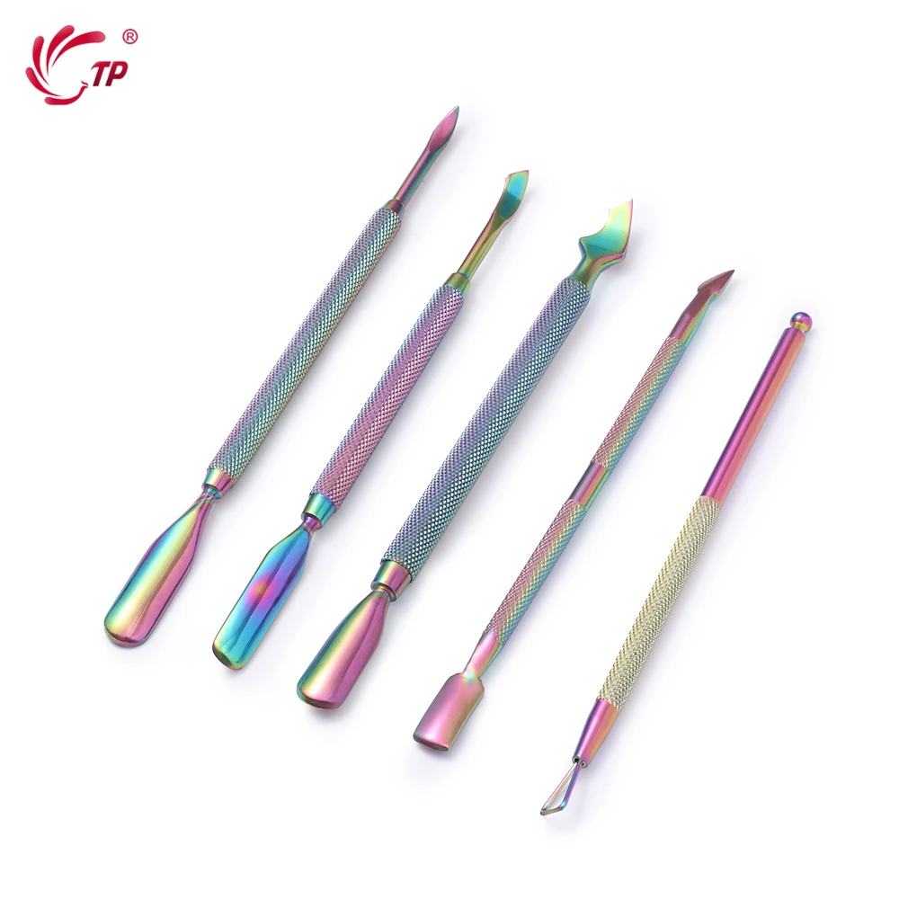 

Rainbow Stainless Steel Nail Cuticle Pusher Scraper Spoon Polish Remover Tweezers Rhinestone Picker Non-slip Manicure Care Tools