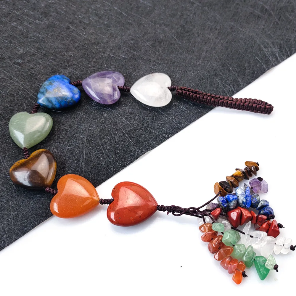 

Natural hearts stone car Hanging seven chakra crystal healing Rough stone energy Ornament Mineral Specimen for Car Decor