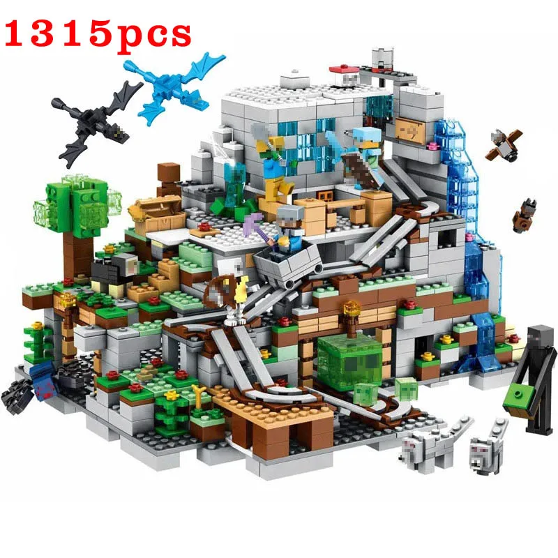 

1315pcs Mountain Cave Small Version Building Blocks With Action Figures Dragons Compatible 21137 My World Bricks Set Gifts Toys