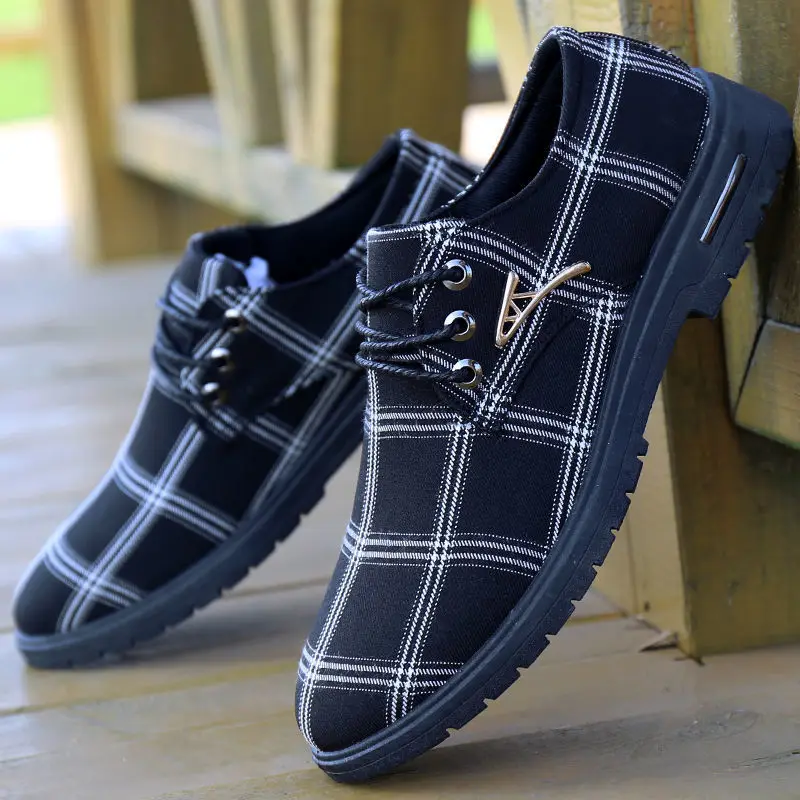 

Dancing Shoes 2021 New Men's Shoes Casual Black Plaid Canvas Shoes Men's Work Sshoes Lightweight And Comfortable Driving Shoes