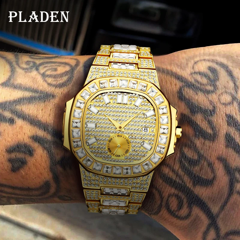 Часы наручные мужские из нержавеющей стали роскошные брендовые золотистые