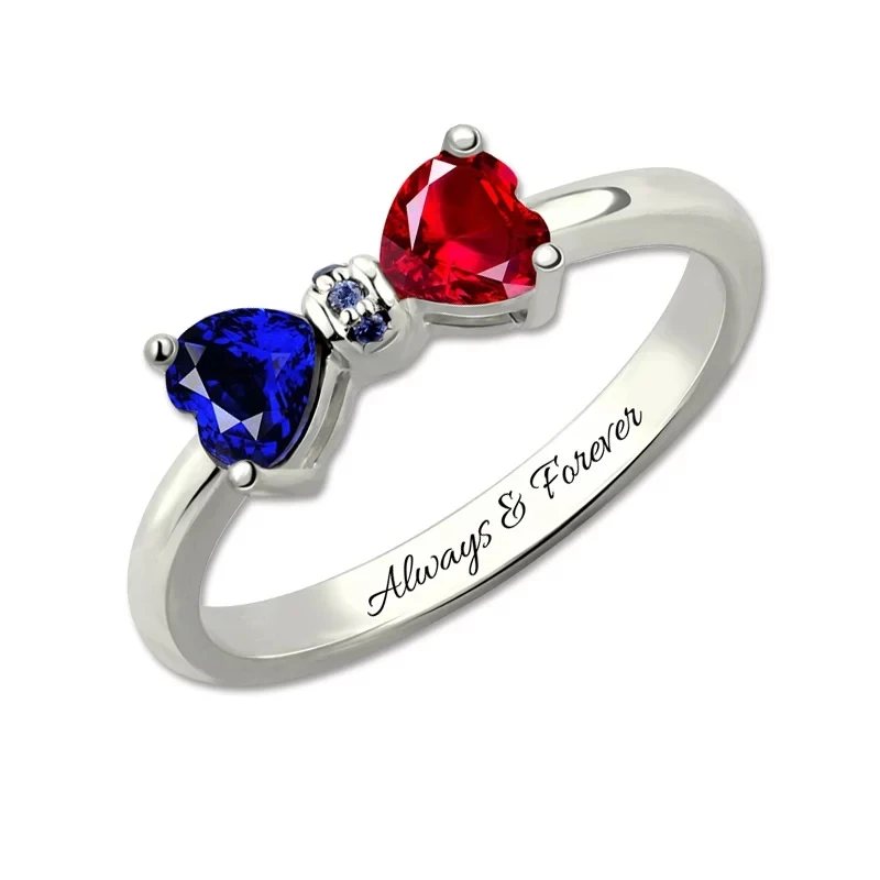 Custom Sterling Silver Bowknot with Birthstone Rings Personalized Silver Ring for Women Jewelry Engagement Gifts Free Shipping