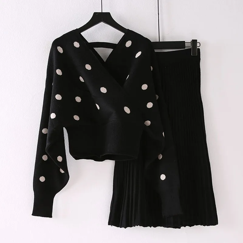 Женский трикотажный костюм-свитер из двух предметов Модный милый свитер с юбкой