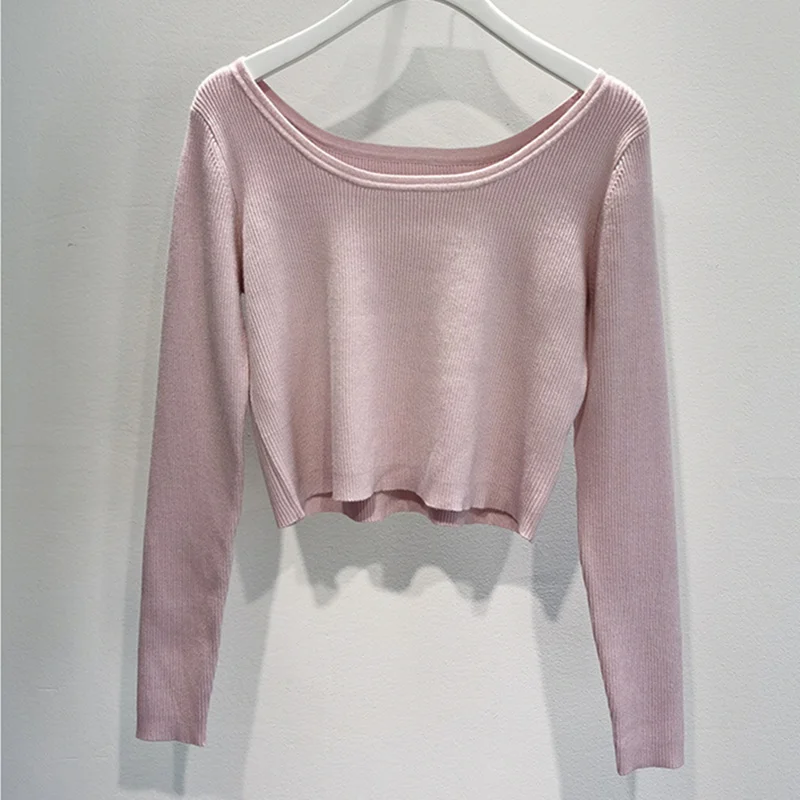 

Новинка 2021, Осенний Повседневный женский свитер, облегающий высококачественный Женский свитер с воротником «одно слово», модный однотонны...