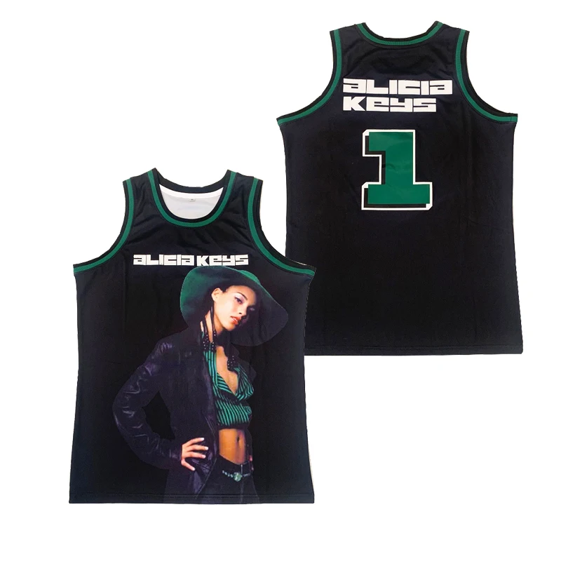 

BG basketball jersey #1 ALICIA KEYS Jerseys Embroidery sewing printing Outdoor sportswear Hip-hop Portrait style 2021 summer