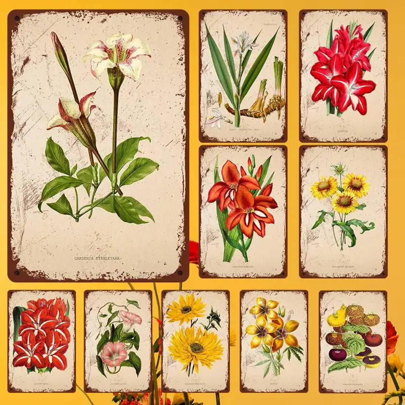 

Vintage Herbaceous Calceolaria Flower Antique Flower Metal Sign tin Vintage Bar Man Kitchen Home Wall Decoration Art Sign