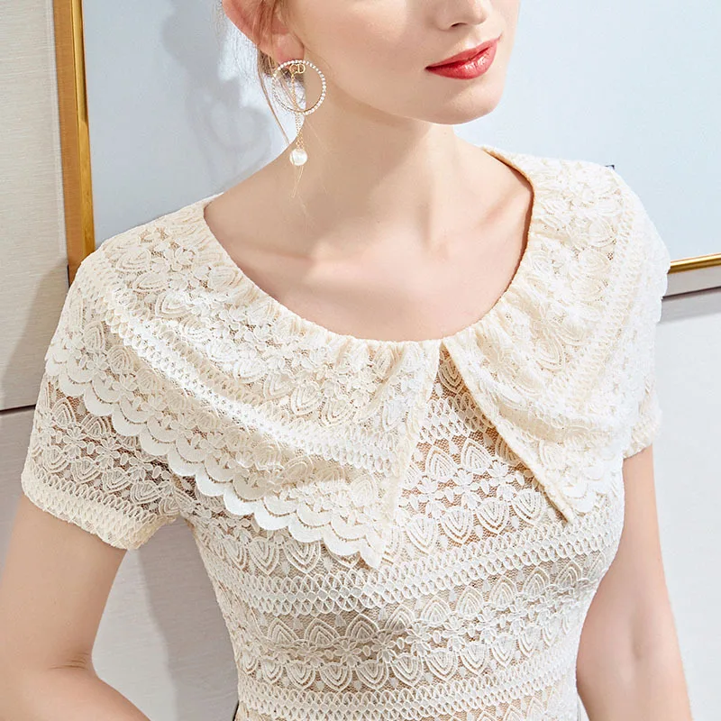 

2020 spring and summer new women's dress retro French court lace short sleeve T-shirt doll collar foreign style top girl