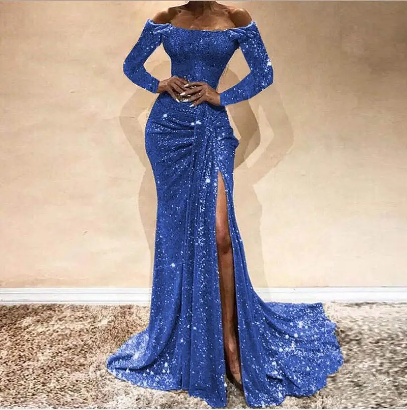 

Lady evening dresses sequin women's floor length long sleeve dresses