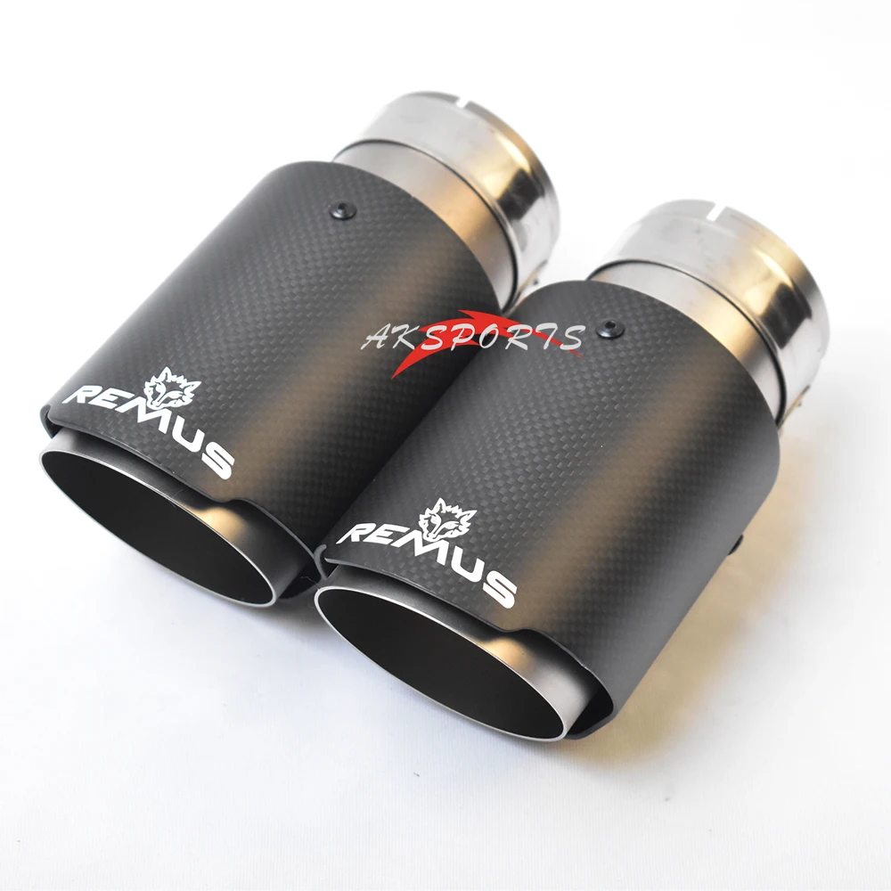 

1PC Car Straight Flange Matt Carbon Sandblasting Exhaust Pipe Stainless Steel Muffler Tip With Remus Logo