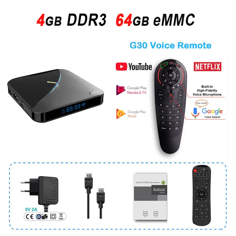 4GB 64GB G30 A95X F3 Air Smart tv Box Amlogic S905X3 Android 9,0 tv Box 4GB 64GB 2,4G 5G Wifi 8K RGB светильник медиаплеер 4K Netflix A95X Box - Цвет: 4GB 64GB G30