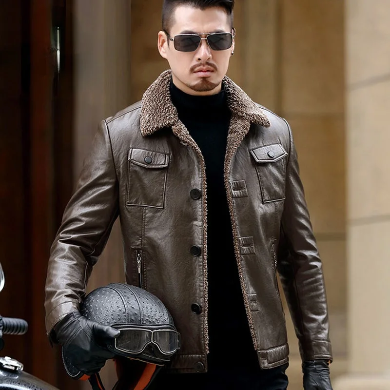 

2021 Man Fashion Casual Leather Jackets Winter Men New Street Style Jacket Male Inside Thick Coats Men's Leather Jackets Q75