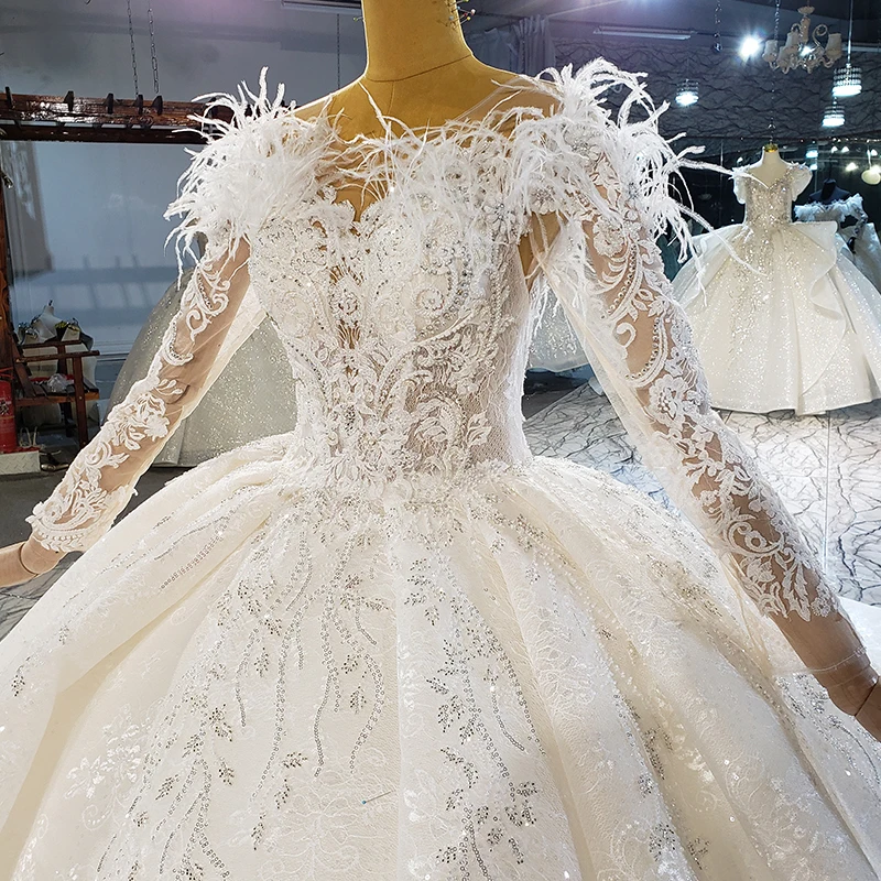 HTL2104 Long Sleeve Luxurious Sweetheart Crystal Beading Sequined Wedding Dress 2021 For Woman Ball Gowns