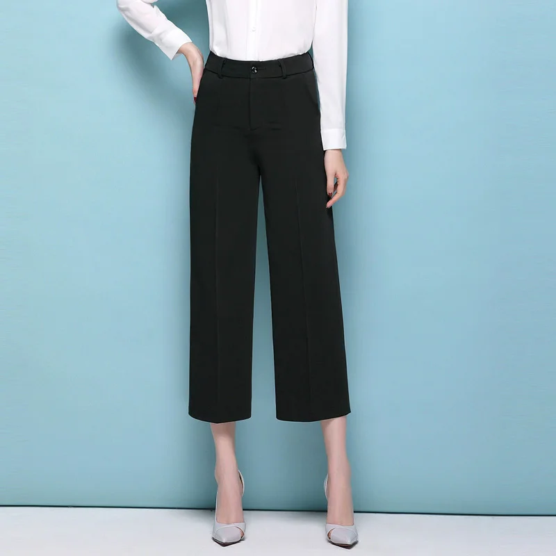 

Work Pants Women's Show Thin Black High Waist Loose Business Clothing Suit Cropped Drooping Wide-Leg Pants Loose Trousers