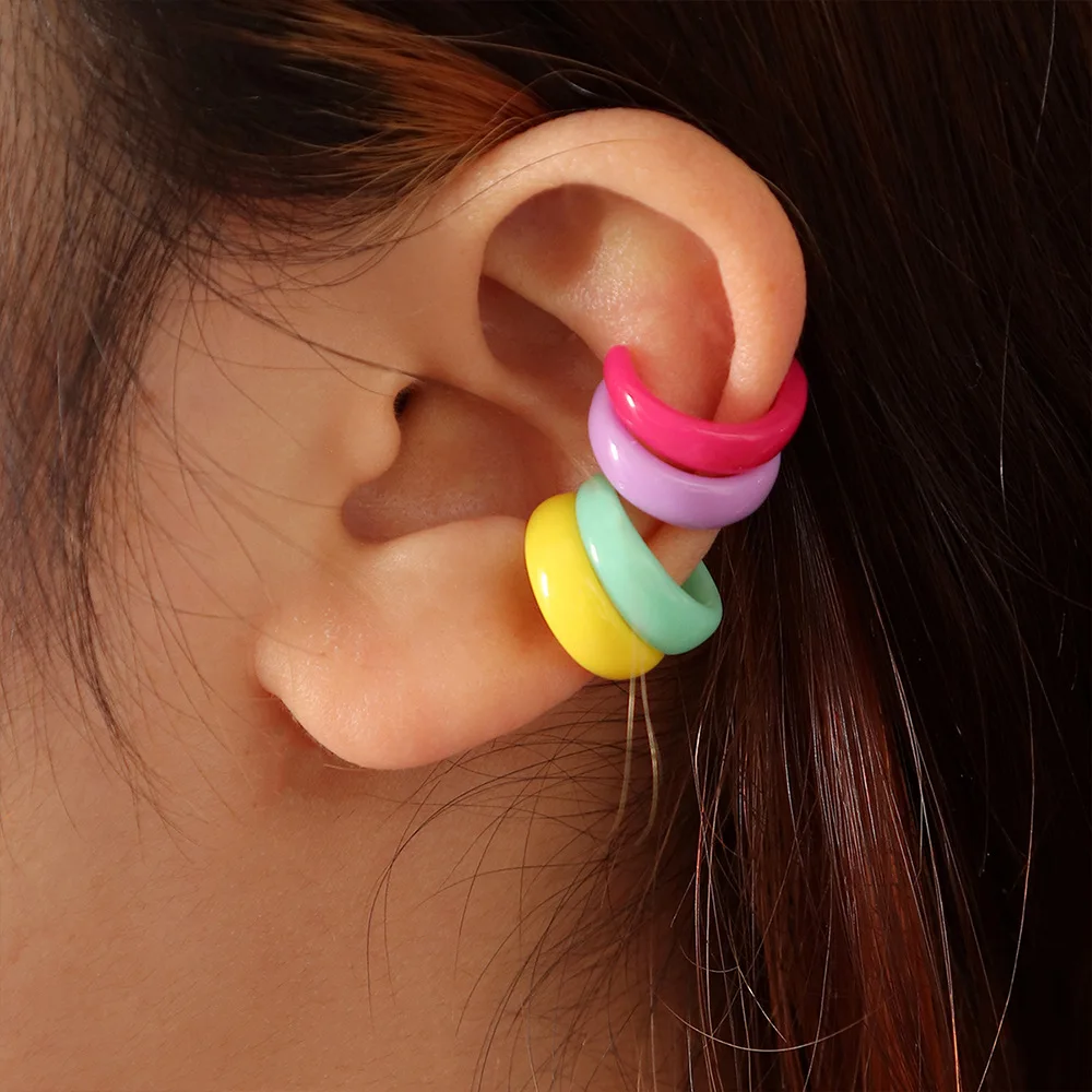 

4PCS/SET Random Candy Color Mixed C Shaped Earring Clips Without Piercing Cute Boho Cartilage Earrings for Women Girls Earcuff