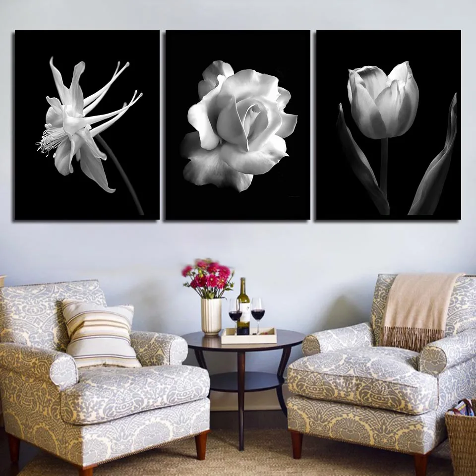 Black White Abstract Flower In Blossom Nordic Poster Canvas Artwork Paintings on Wall Art for Home Decorations Decor | Дом и сад