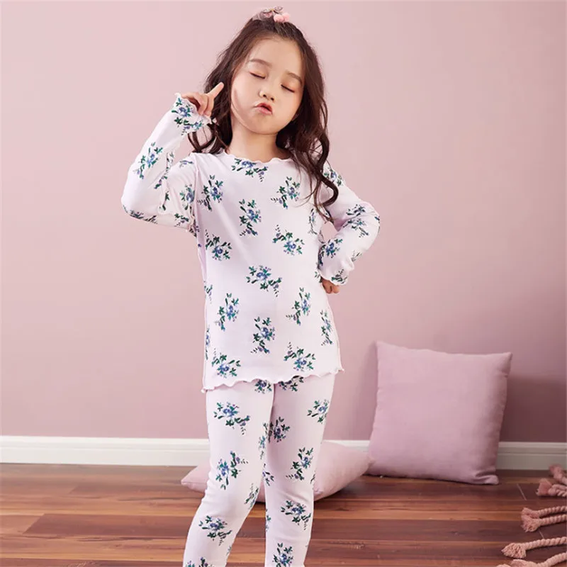 Пижамный костюм для маленьких девочек милые пижамы детские с цветочным принтом