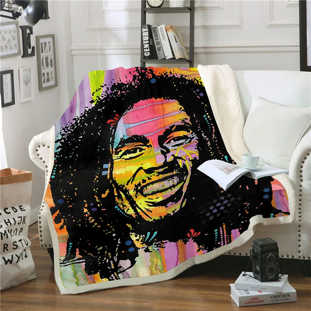 

Reggae Singer Bob Marley Funny character Blanket 3D print Sherpa Blanket on Bed Home Textiles Dreamlike style 04