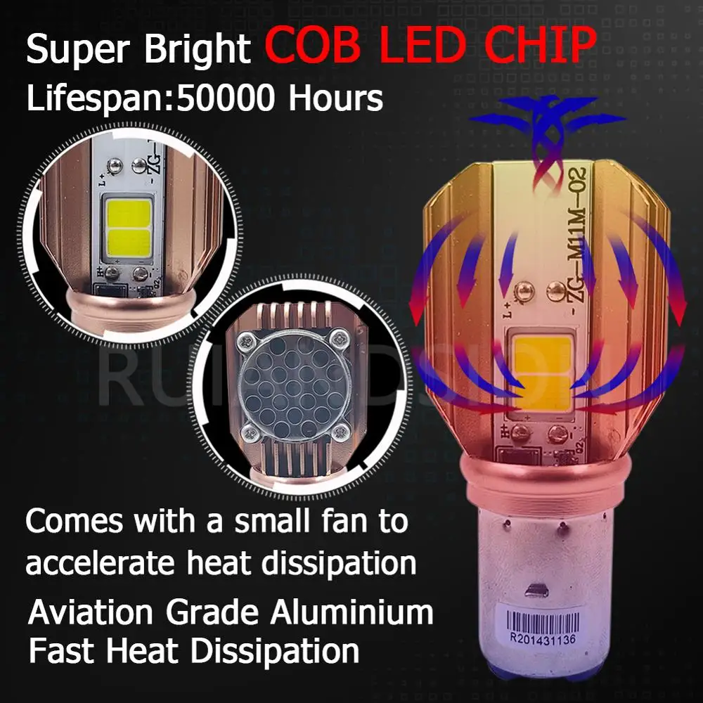 2 шт./лот COB BA20D Светодиодная лампа мотоциклетная фара 9-12 в белая сверхъяркая 2000 лм