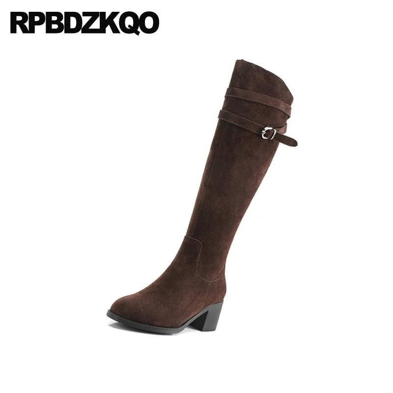 Круглый носок пояса с мехом сапоги выше колена на высоком толстом каблуке