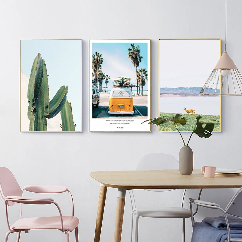 

Canvas Poster Tropical Sea Palm Tree Cactus Bus Landscape Wall Art Nordic Print Painting Wall Picture For Living Room Home Decor