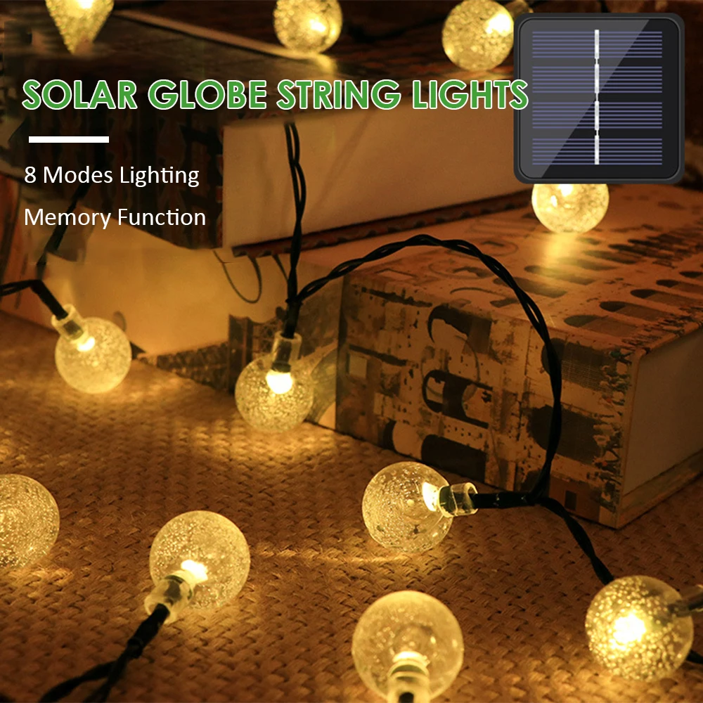 

Solar Globe String Lights 8 Lighting Modes IP65 Water-resistant Solar Powered Built In 600mAh Batterys Twinkle String Lamp