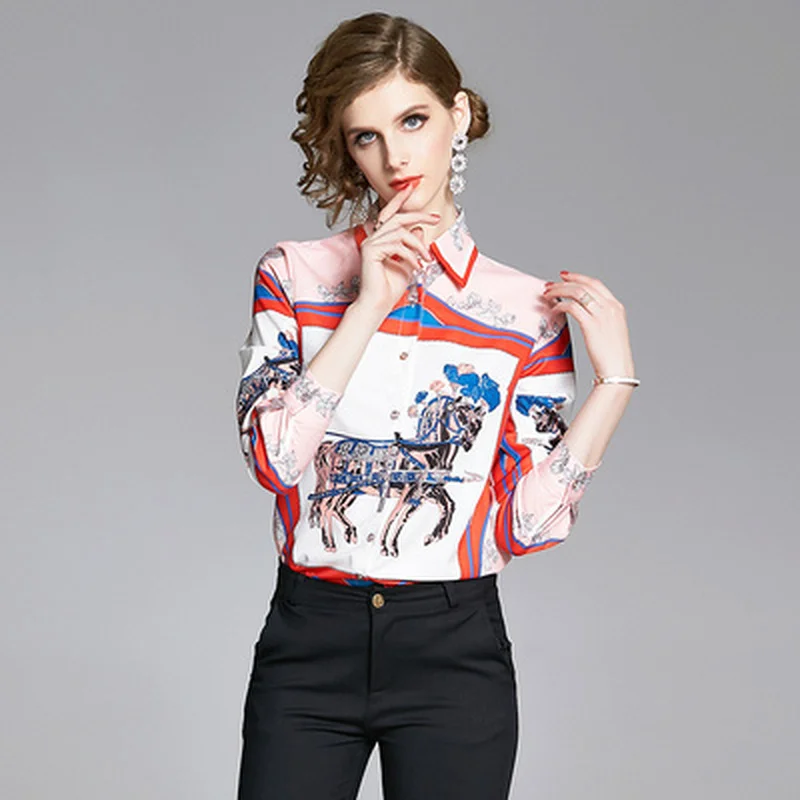 Женская модельная рубашка с длинным рукавом Повседневная Свободная винтажным