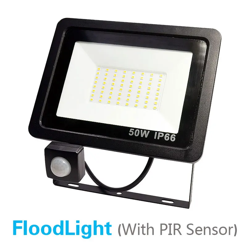 FloodLight with PIR 10W 20W 30W 50W 100W Светодиодный прожектор светильник с регулируемой PIR Сенсор SMD 2835 потолочные светильник уличный светильник ing для улицы, площади - Испускаемый цвет: FloodLight with PIR