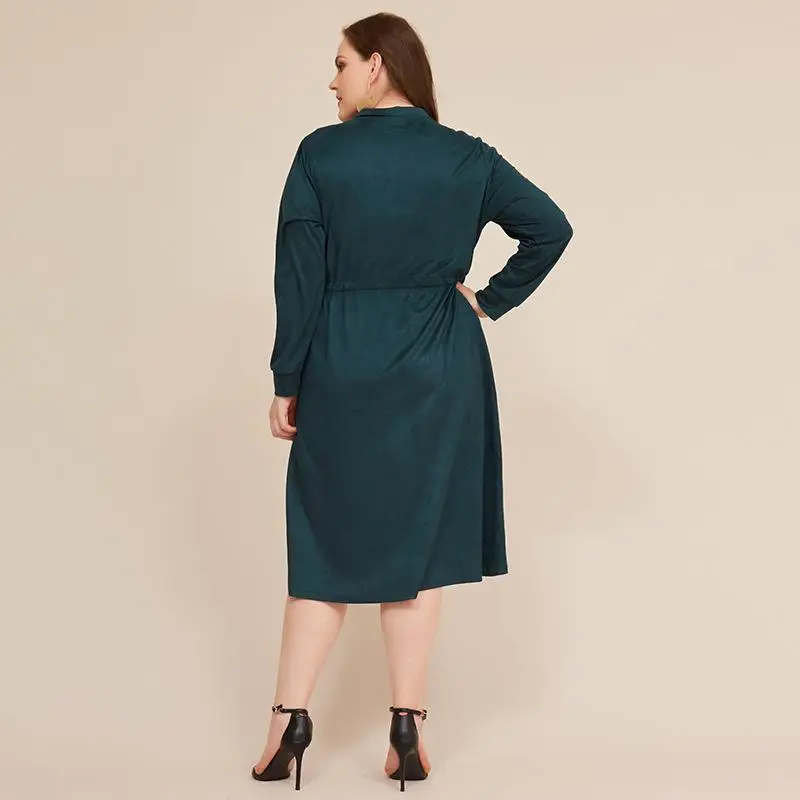 

Autumn Large size dress contrast color stitching lapper zipper waist casual Big size women's clothing Female Vestido