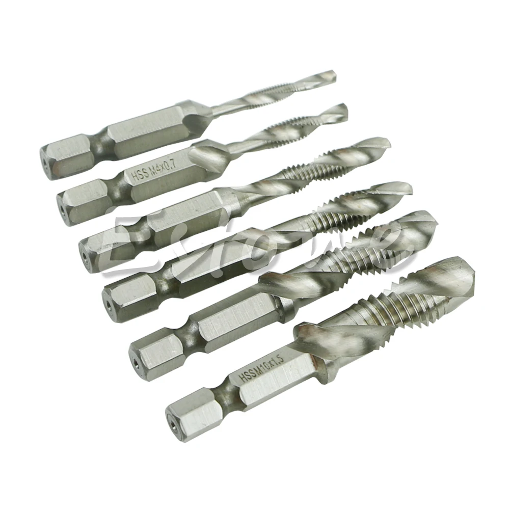 

6pcs M3 M4 M5 M6 M8 M10 HSS Machine Screw Thread Metric Plug Hand Tap Drill Bits