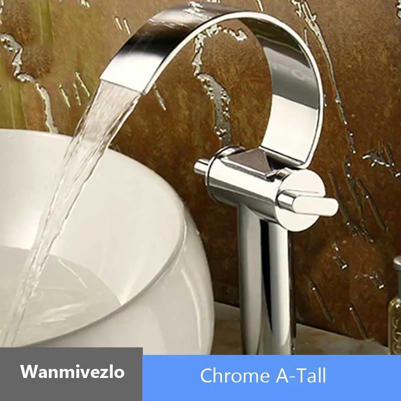 Chrome A High Медный кран с одной ручкой и двумя ручками для горячей и холодной воды, смеситель для раковины, креативный водопад, водоотводный кран для ванной комнаты, смеситель для раковины - Цвет: Chrome A High