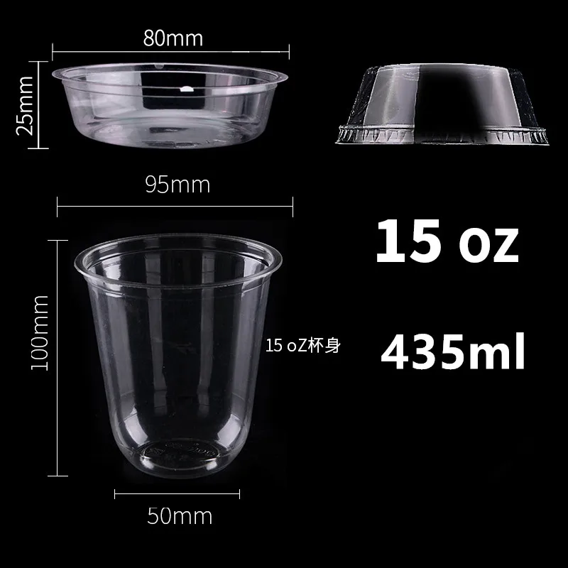 50pcs Disposable yoghurt cup with lid PET15oz U shape transparent espresso milk tea juice cold drink plastic cover | Дом и сад